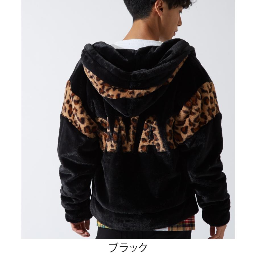 パーカー メンズ  ファー ビッグロゴ 刺繍 ヒョウ柄 レオパード ジップパーカー ジップアップ 黒 白 ストリートファッション ストリート系 improves | improves | 03