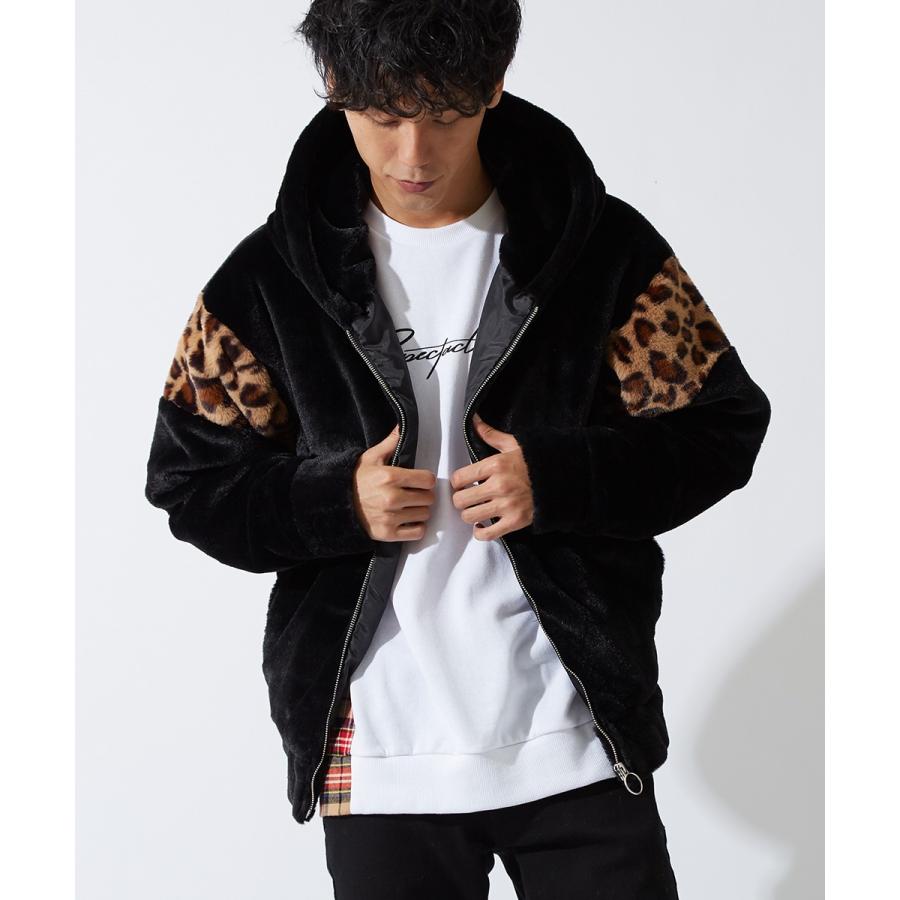 パーカー メンズ  ファー ビッグロゴ 刺繍 ヒョウ柄 レオパード ジップパーカー ジップアップ 黒 白 ストリートファッション ストリート系 improves | improves | 04