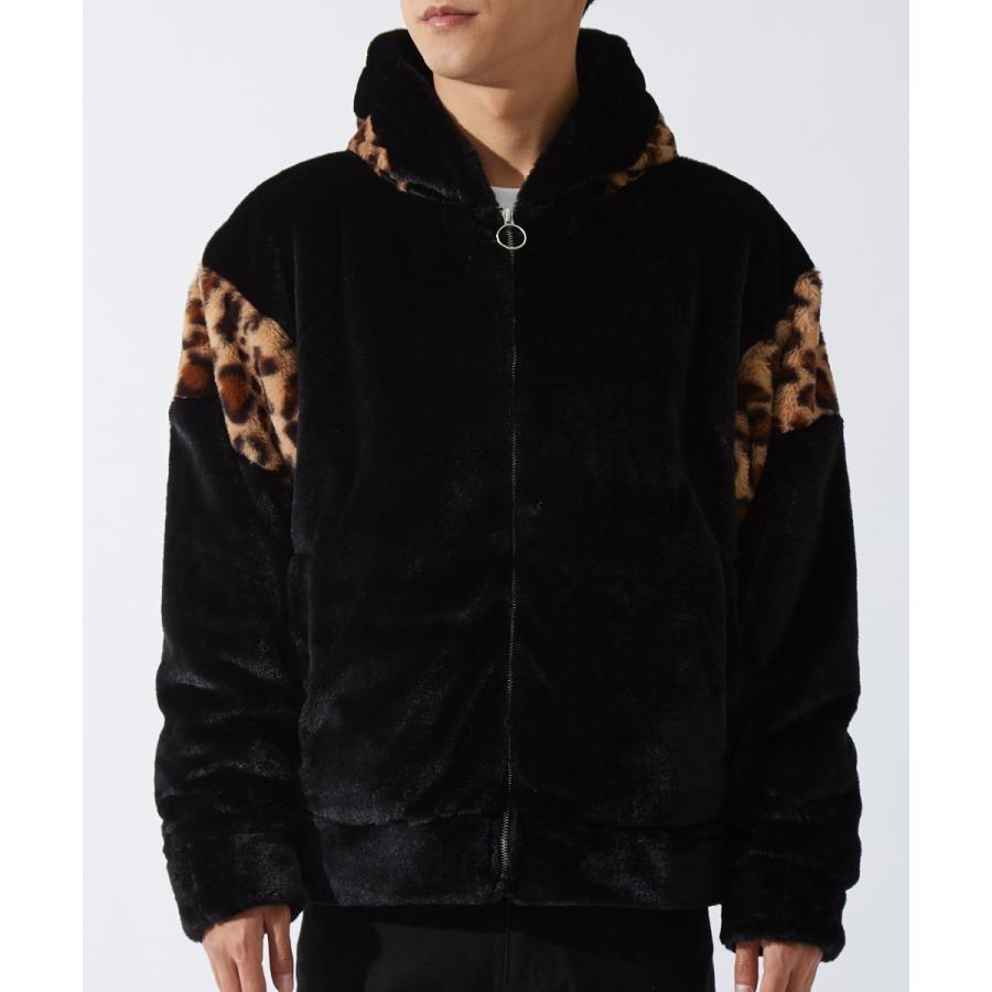 パーカー メンズ  ファー ビッグロゴ 刺繍 ヒョウ柄 レオパード ジップパーカー ジップアップ 黒 白 ストリートファッション ストリート系 improves | improves | 05