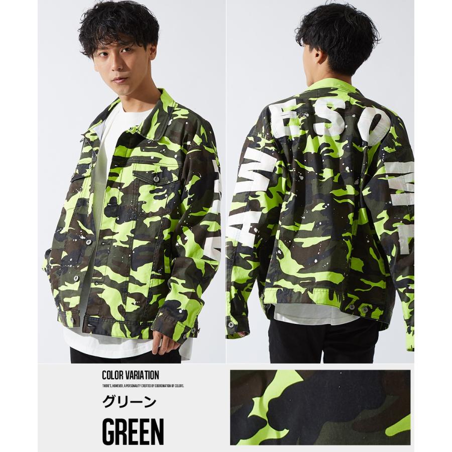デニムジャケット Gジャン ジージャン ペンキ バックプリント ロゴ プリント ネオン デニム ジャケット カモフラ カモフラージュ | improves | 10