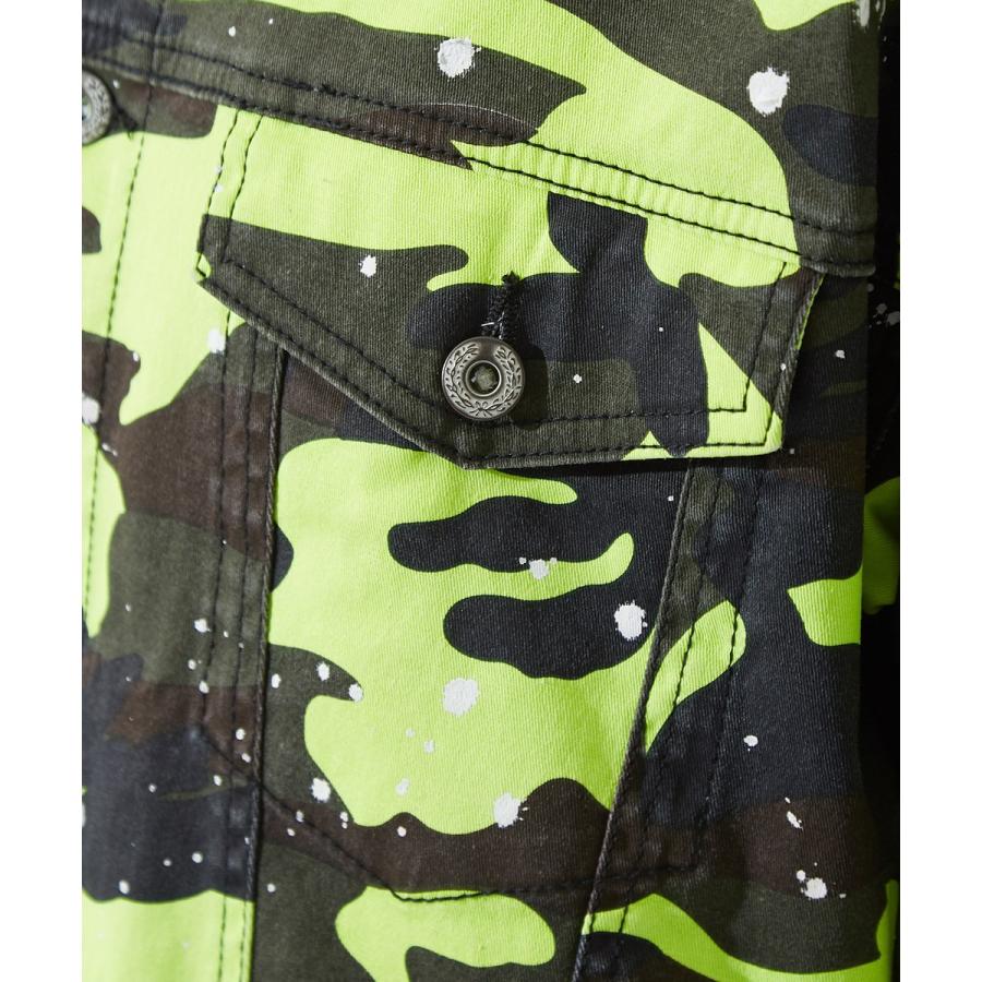 デニムジャケット Gジャン ジージャン ペンキ バックプリント ロゴ プリント ネオン デニム ジャケット カモフラ カモフラージュ | improves | 17