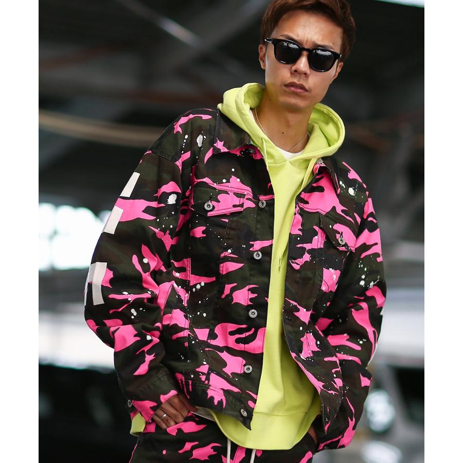 デニムジャケット Gジャン ジージャン ペンキ バックプリント ロゴ プリント ネオン デニム ジャケット カモフラ カモフラージュ | improves | 03