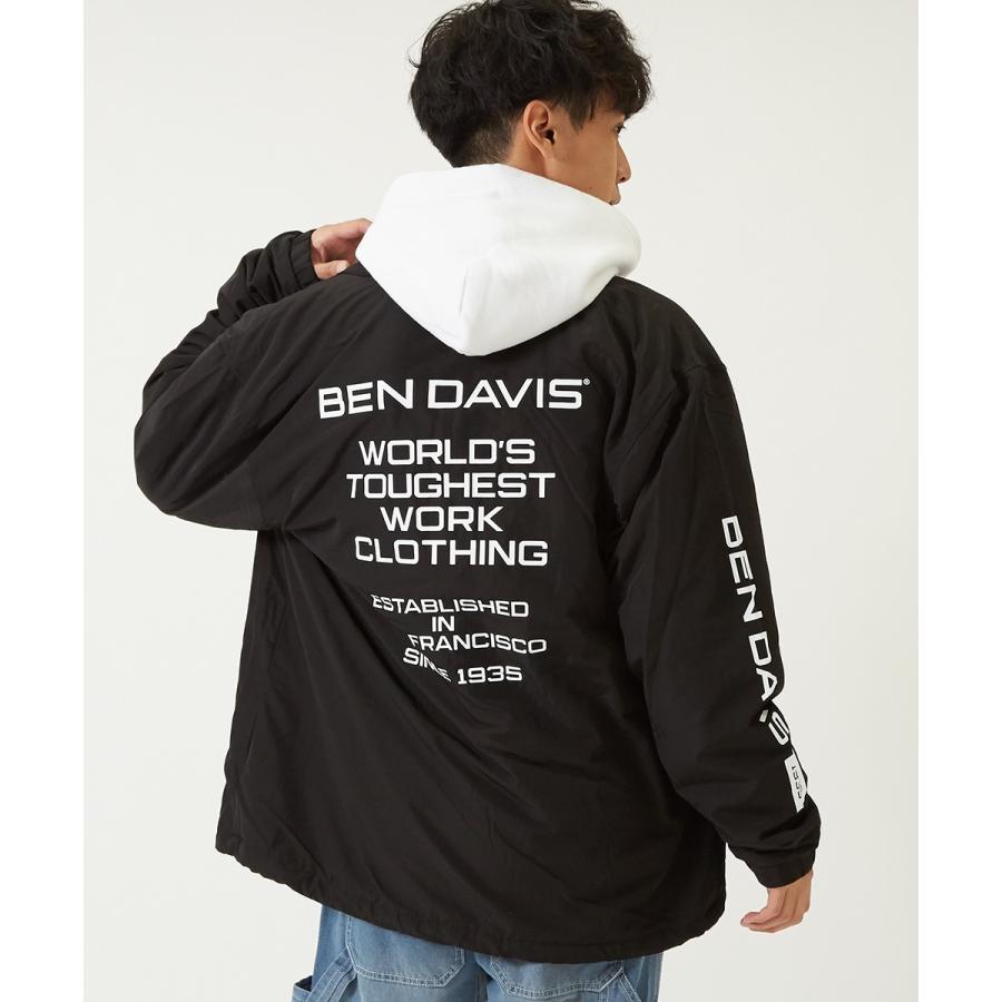 BEN DAVIS ベンデイビス コーチジャケット 裏ボア メンズ チェック柄 ロゴ プリント ゆったり ドロップショルダー 黒 ブランド  ベンデービス improves | BEN DAVIS | 02