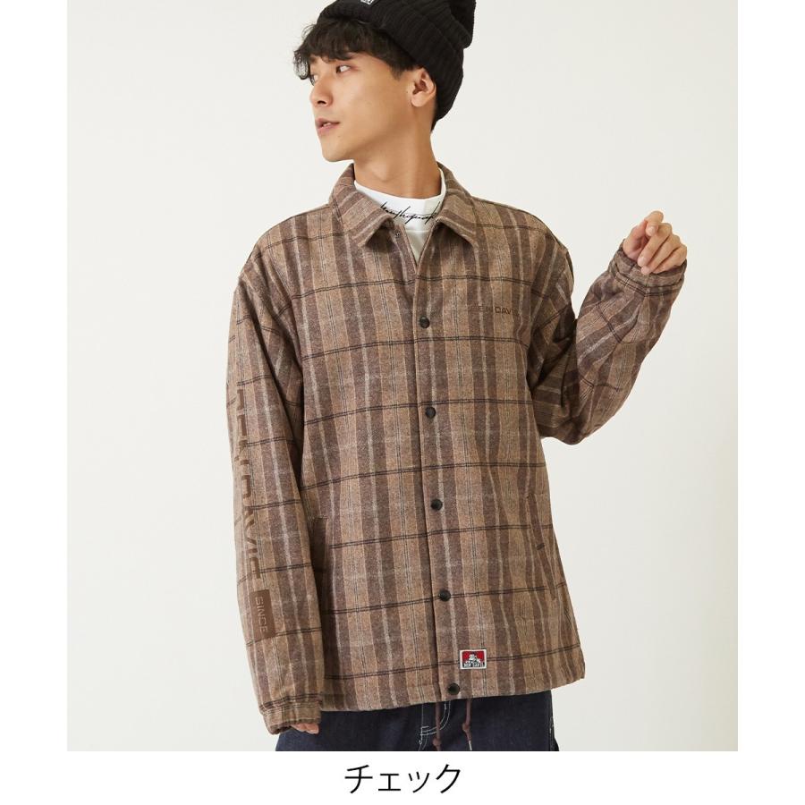 BEN DAVIS ベンデイビス コーチジャケット 裏ボア メンズ チェック柄 ロゴ プリント ゆったり ドロップショルダー 黒 ブランド  ベンデービス improves | BEN DAVIS | 04