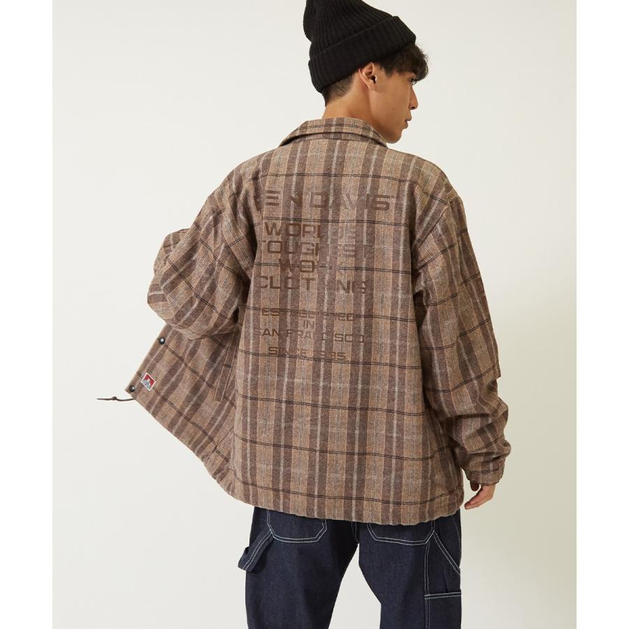 BEN DAVIS ベンデイビス コーチジャケット 裏ボア メンズ チェック柄 ロゴ プリント ゆったり ドロップショルダー 黒 ブランド  ベンデービス improves | BEN DAVIS | 05