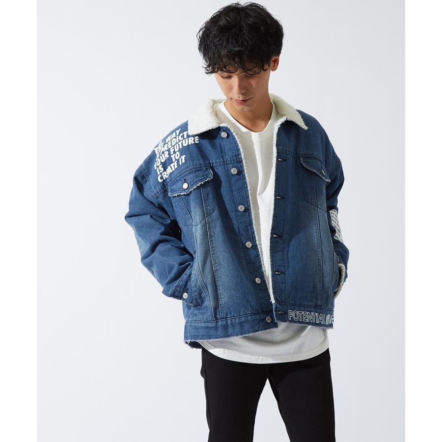 デニムジャケット メンズ 裏ボア 大きいサイズ ビッグシルエット オーバーサイズ ビッグロゴ バックプリント ボアジャケット ボアGジャン | improves | 02
