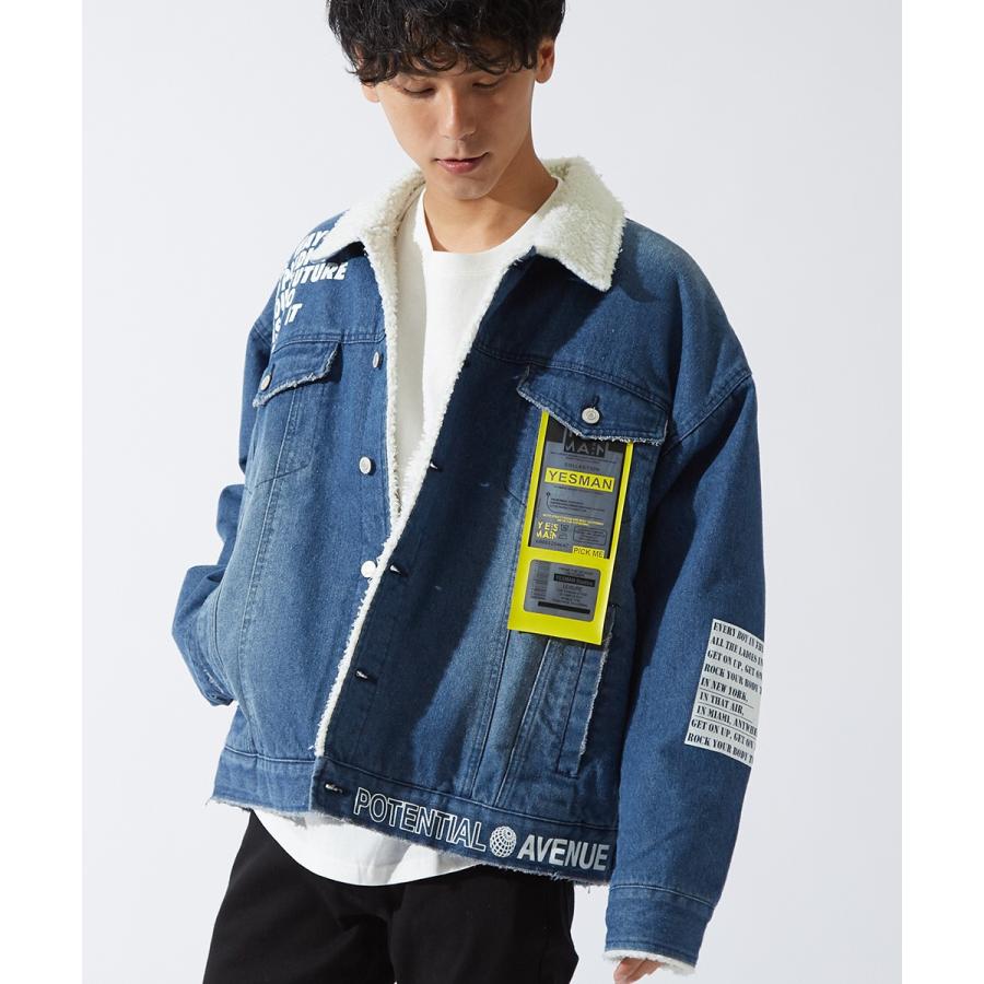 デニムジャケット メンズ 裏ボア 大きいサイズ ビッグシルエット オーバーサイズ ビッグロゴ バックプリント ボアジャケット ボアGジャン | improves | 03