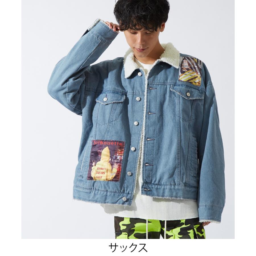 デニムジャケット メンズ 裏ボア 大きいサイズ ビッグシルエット オーバーサイズ ビッグロゴ バックプリント ボアジャケット ボアGジャン | improves | 04