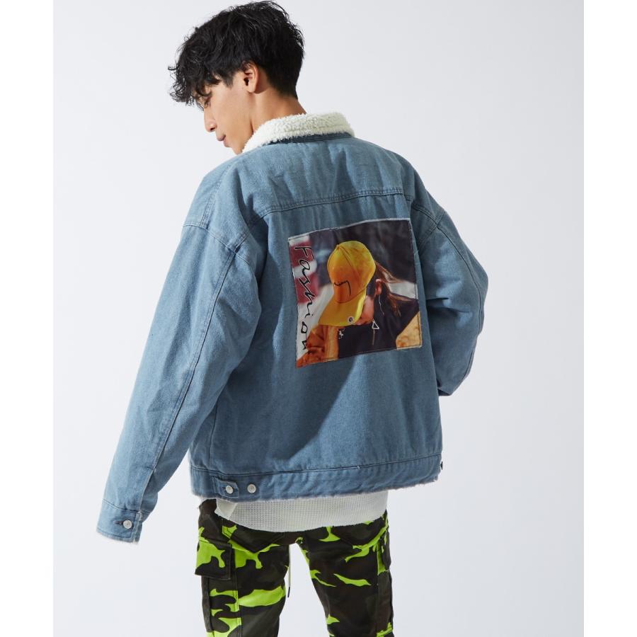 デニムジャケット メンズ 裏ボア 大きいサイズ ビッグシルエット オーバーサイズ ビッグロゴ バックプリント ボアジャケット ボアGジャン | improves | 05