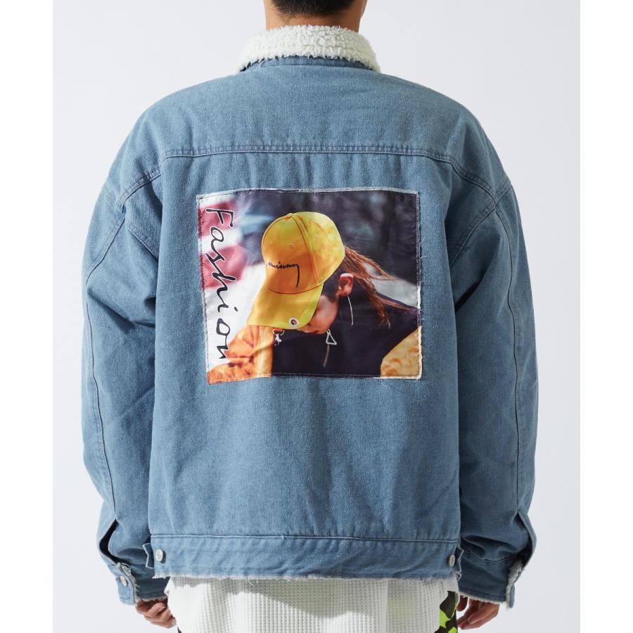 デニムジャケット メンズ 裏ボア 大きいサイズ ビッグシルエット オーバーサイズ ビッグロゴ バックプリント ボアジャケット ボアGジャン | improves | 09