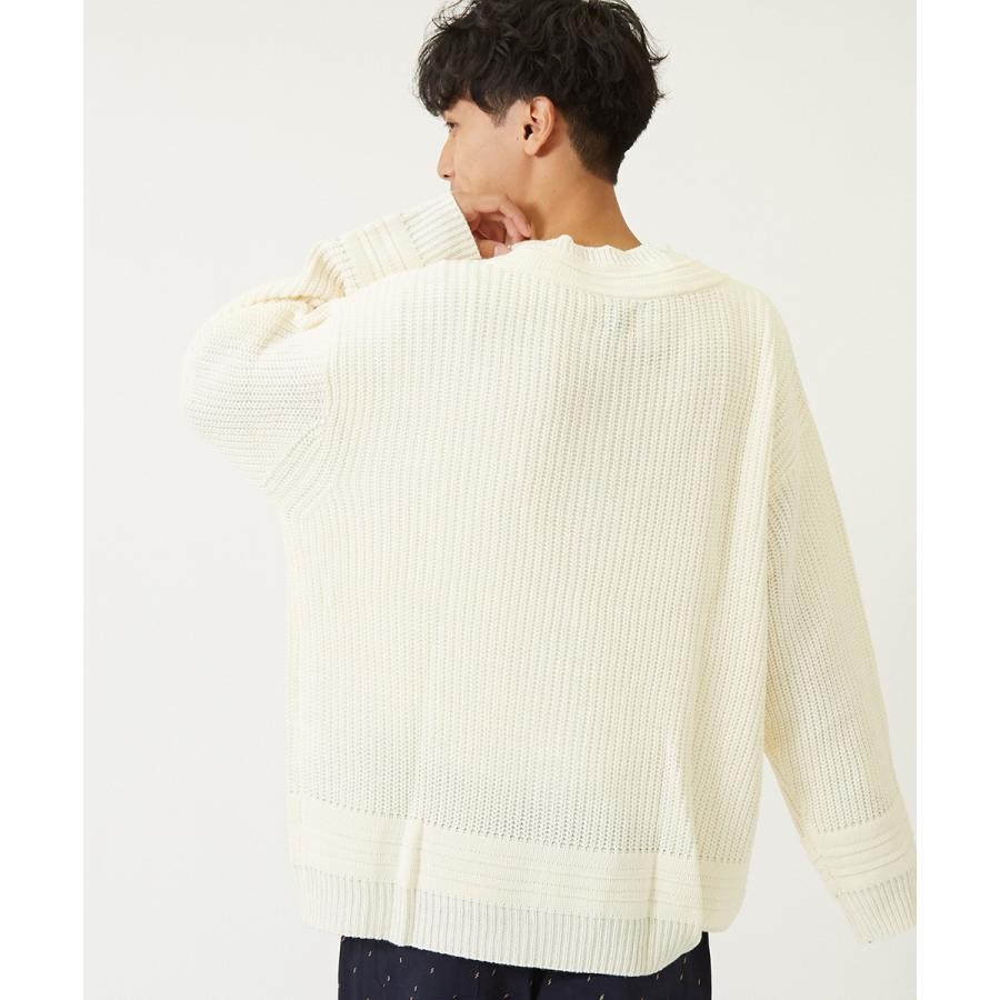 セーター メンズ  チルデンニット ニットセーター ゆったり オーバーサイズ ドロップショルダー 大きいサイズ 無地 Vネック 長袖 白 improves | improves | 02