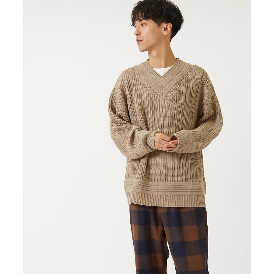 セーター メンズ  チルデンニット ニットセーター ゆったり オーバーサイズ ドロップショルダー 大きいサイズ 無地 Vネック 長袖 白 improves | improves | 05