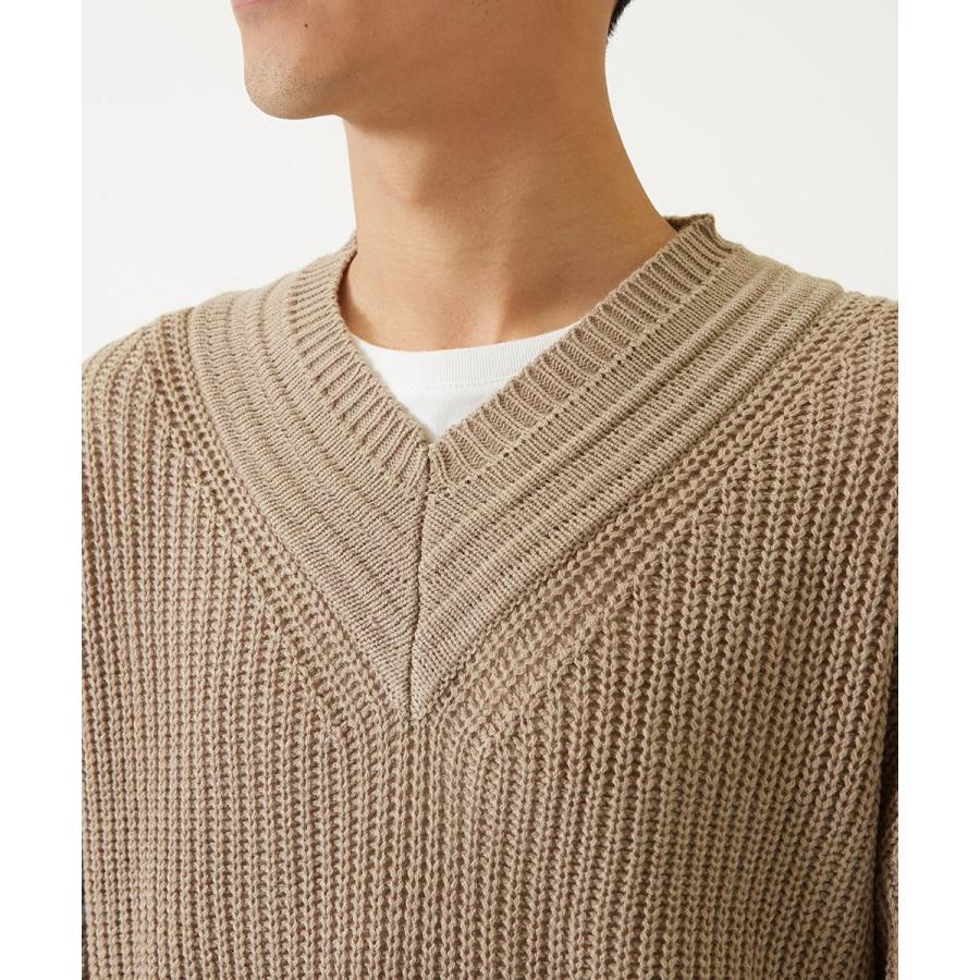 セーター メンズ  チルデンニット ニットセーター ゆったり オーバーサイズ ドロップショルダー 大きいサイズ 無地 Vネック 長袖 白 improves | improves | 09