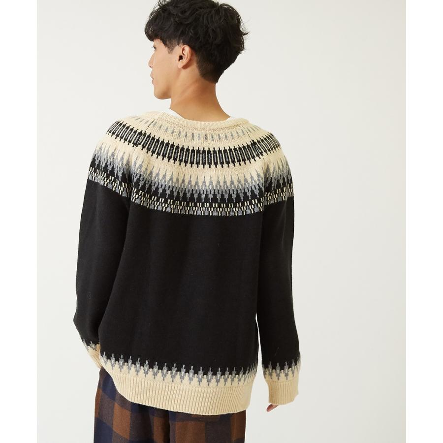 セーター メンズ  ノルディック柄 クルーネック ニットセーター ゆったり オーバーサイズ ドロップショルダー 大きいサイズ 長袖 黒 improves | improves | 10