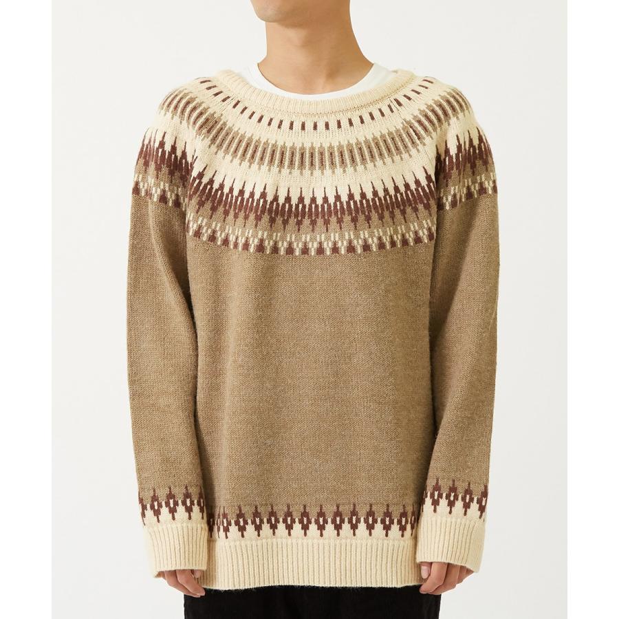 セーター メンズ  ノルディック柄 クルーネック ニットセーター ゆったり オーバーサイズ ドロップショルダー 大きいサイズ 長袖 黒 improves | improves | 12