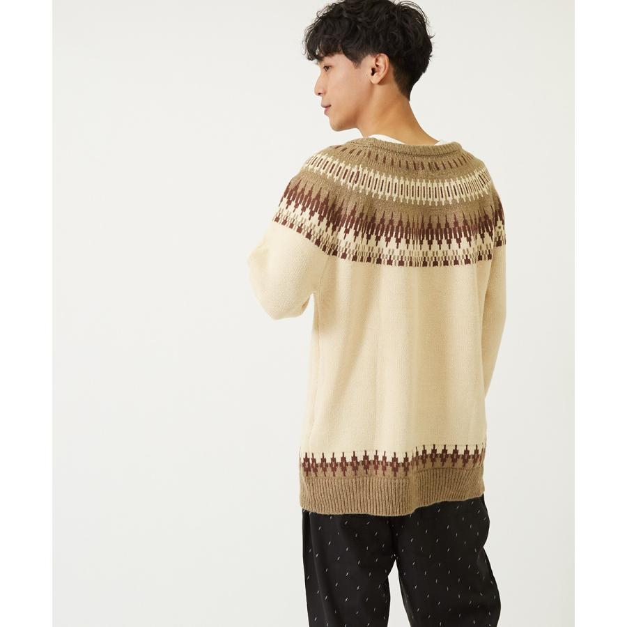 セーター メンズ  ノルディック柄 クルーネック ニットセーター ゆったり オーバーサイズ ドロップショルダー 大きいサイズ 長袖 黒 improves | improves | 02