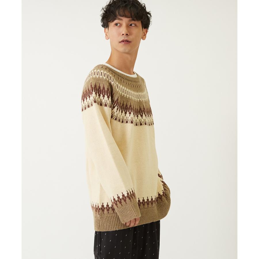 セーター メンズ  ノルディック柄 クルーネック ニットセーター ゆったり オーバーサイズ ドロップショルダー 大きいサイズ 長袖 黒 improves | improves | 03