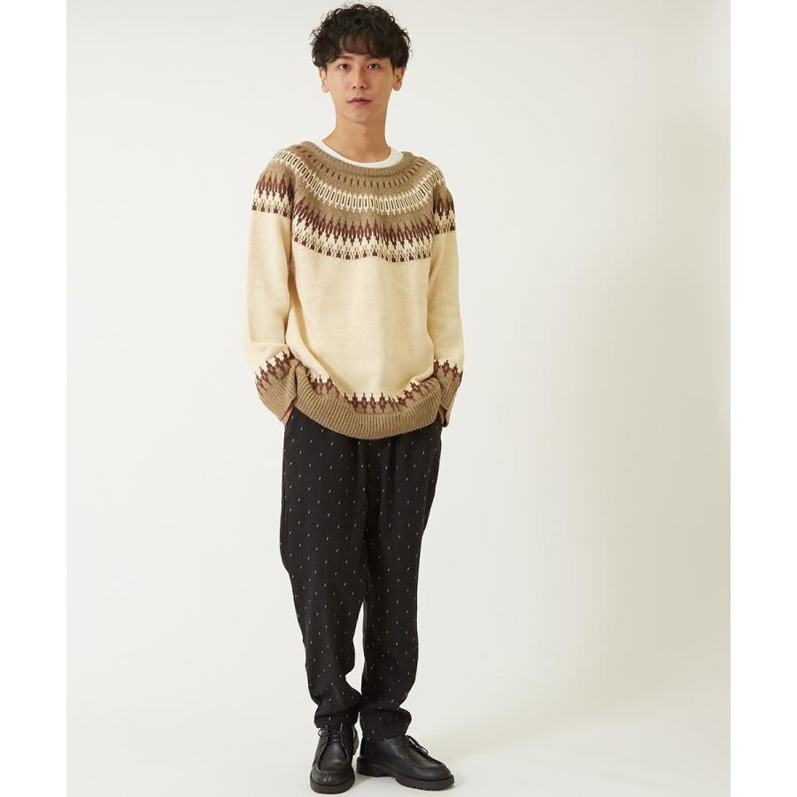 セーター メンズ  ノルディック柄 クルーネック ニットセーター ゆったり オーバーサイズ ドロップショルダー 大きいサイズ 長袖 黒 improves | improves | 04