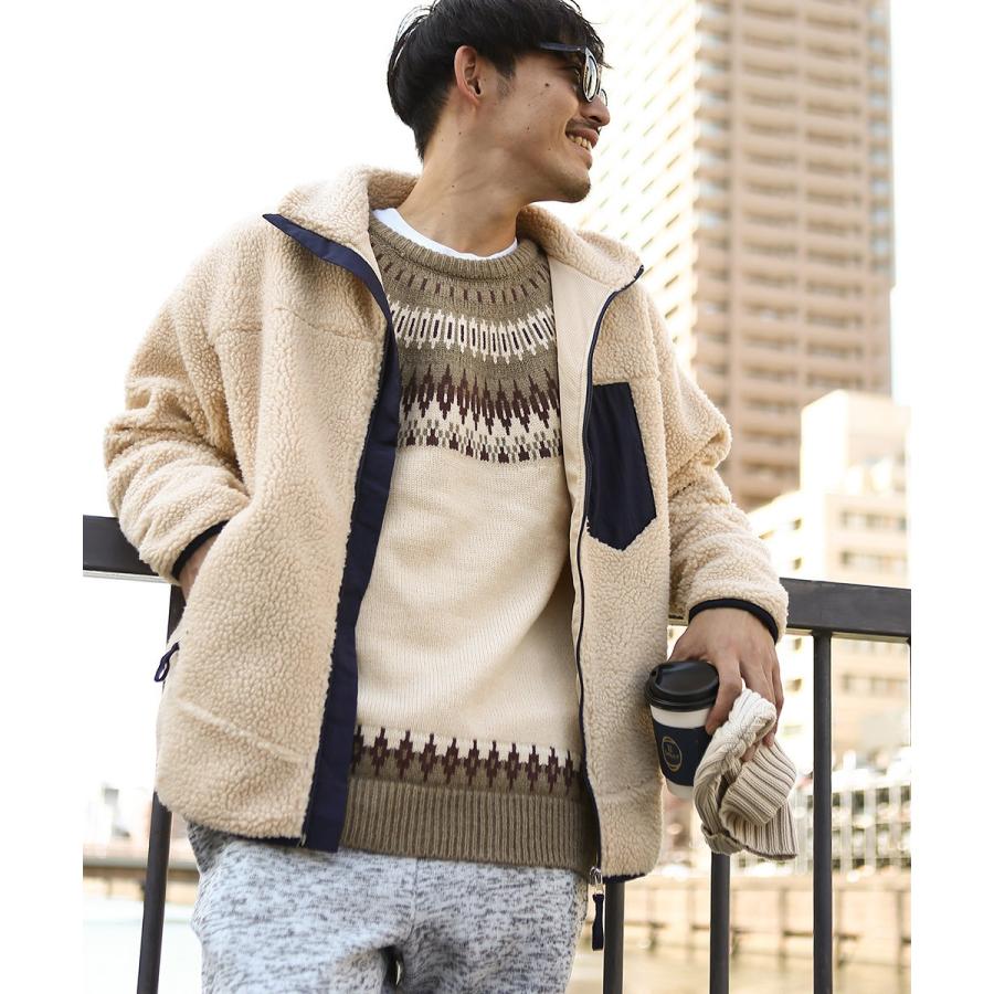 セーター メンズ  ノルディック柄 クルーネック ニットセーター ゆったり オーバーサイズ ドロップショルダー 大きいサイズ 長袖 黒 improves | improves | 05