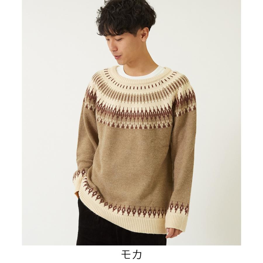 セーター メンズ  ノルディック柄 クルーネック ニットセーター ゆったり オーバーサイズ ドロップショルダー 大きいサイズ 長袖 黒 improves | improves | 06