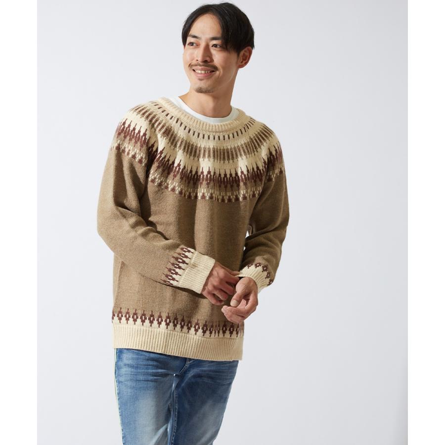 セーター メンズ  ノルディック柄 クルーネック ニットセーター ゆったり オーバーサイズ ドロップショルダー 大きいサイズ 長袖 黒 improves | improves | 08