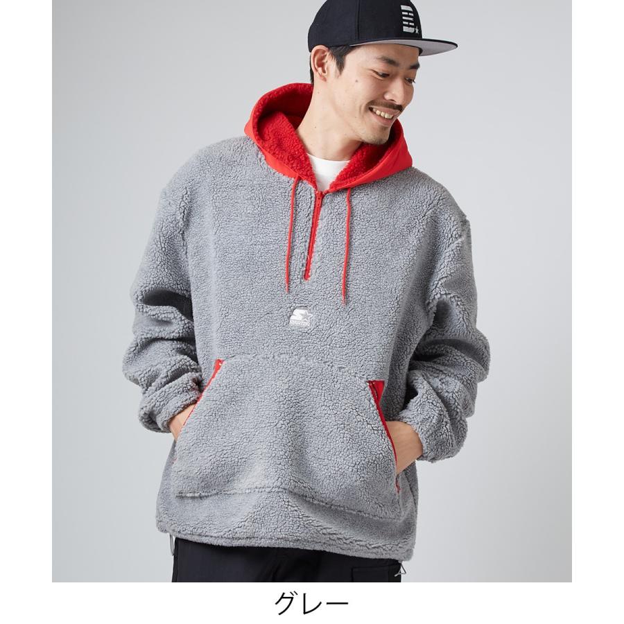 STARTER BLACK LABEL スターターブラックレーベル ボアパーカー メンズ ハーフジップ 長袖 もこもこ ビッグシルエット 大きいサイズ プルオーバー ブランド | improves | 05