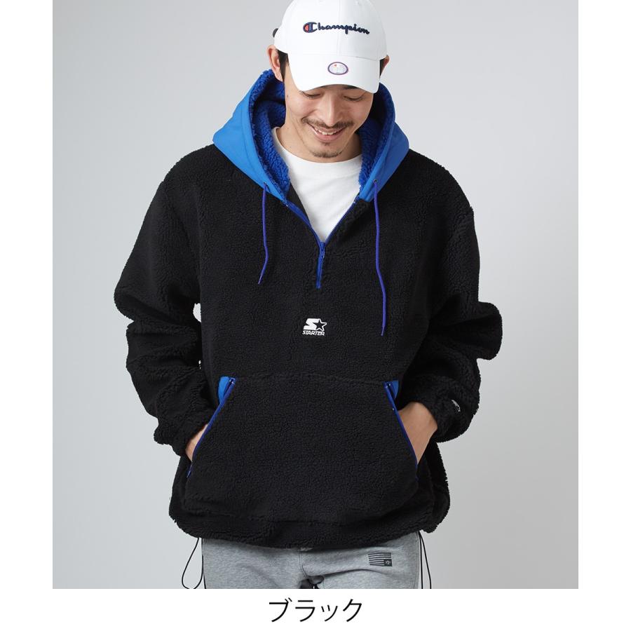 STARTER BLACK LABEL スターターブラックレーベル ボアパーカー メンズ ハーフジップ 長袖 もこもこ ビッグシルエット 大きいサイズ プルオーバー ブランド | improves | 08