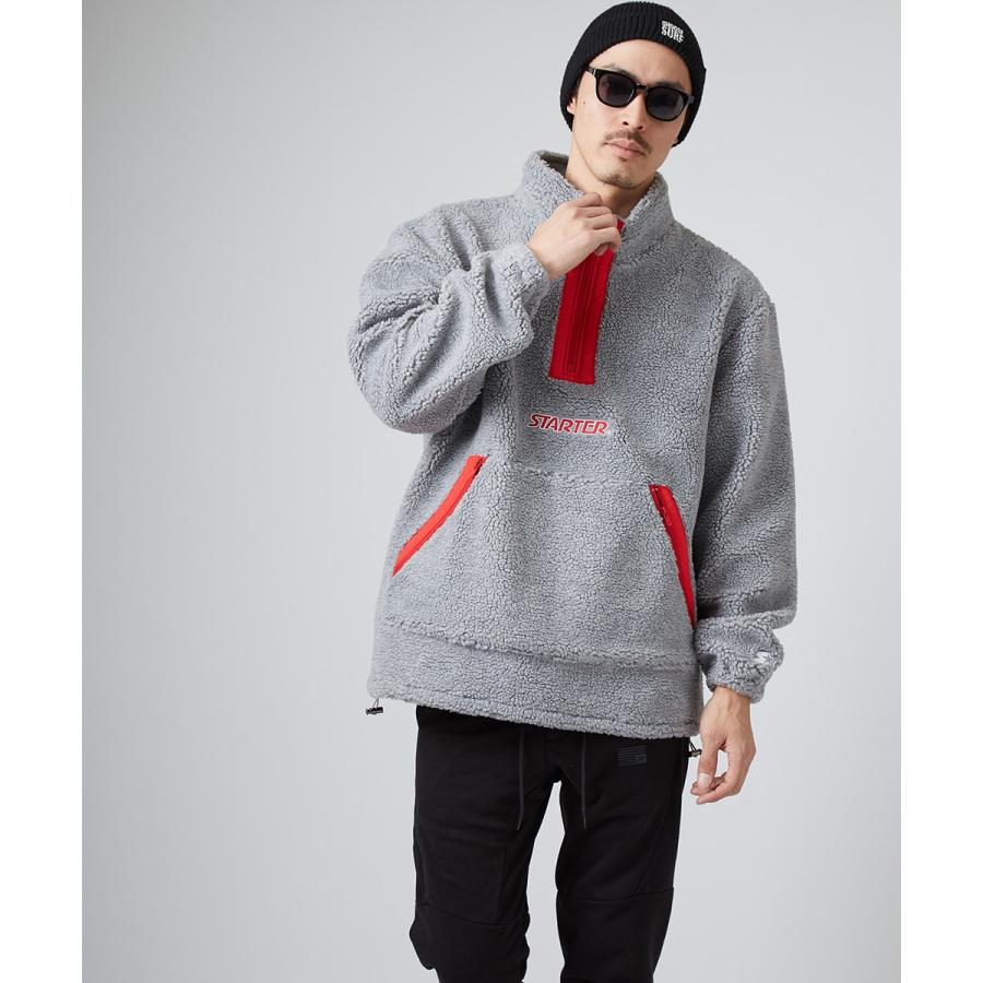 STARTER BLACK LABEL スターターブラックレーベル ボアジャケット メンズ スタンドカラー ハーフジップ もこもこ ビッグシルエット 大きいサイズ ブランド | improves | 06