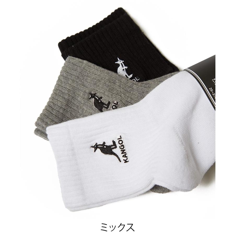 KANGOL ソックス メンズ  3足セット 3P 靴下 スニーカーソックス ミドル丈 ブラック 黒 グレー ホワイト 白 メンズファッション | KANGOL | 05