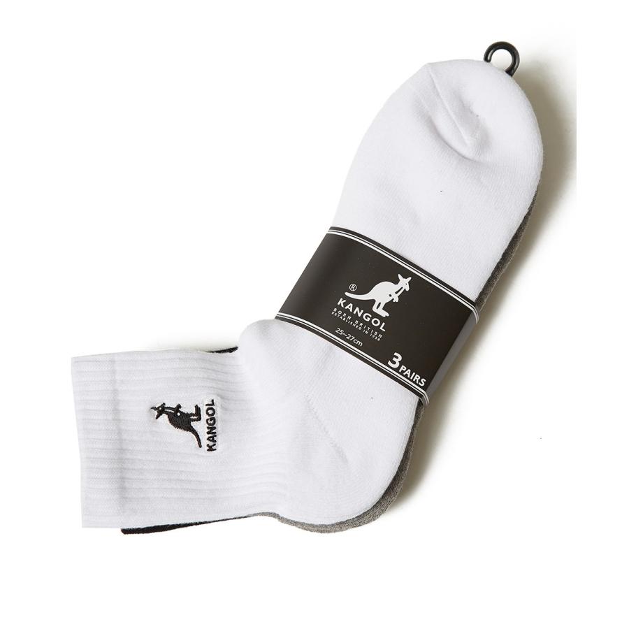 KANGOL ソックス メンズ  3足セット 3P 靴下 スニーカーソックス ミドル丈 ブラック 黒 グレー ホワイト 白 メンズファッション | KANGOL | 06