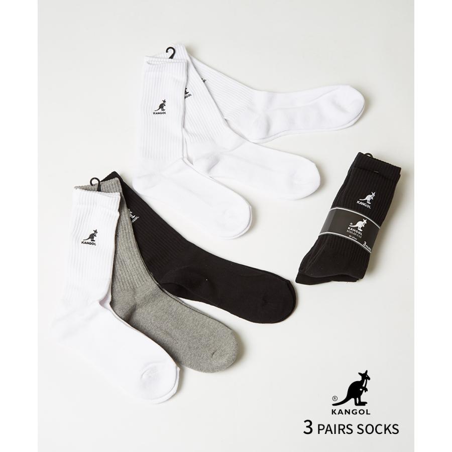 KANGOL ソックス メンズ  3足セット 3P 靴下 スニーカーソックス ミドル丈 ブラック 黒 グレー ホワイト 白 メンズファッション | KANGOL