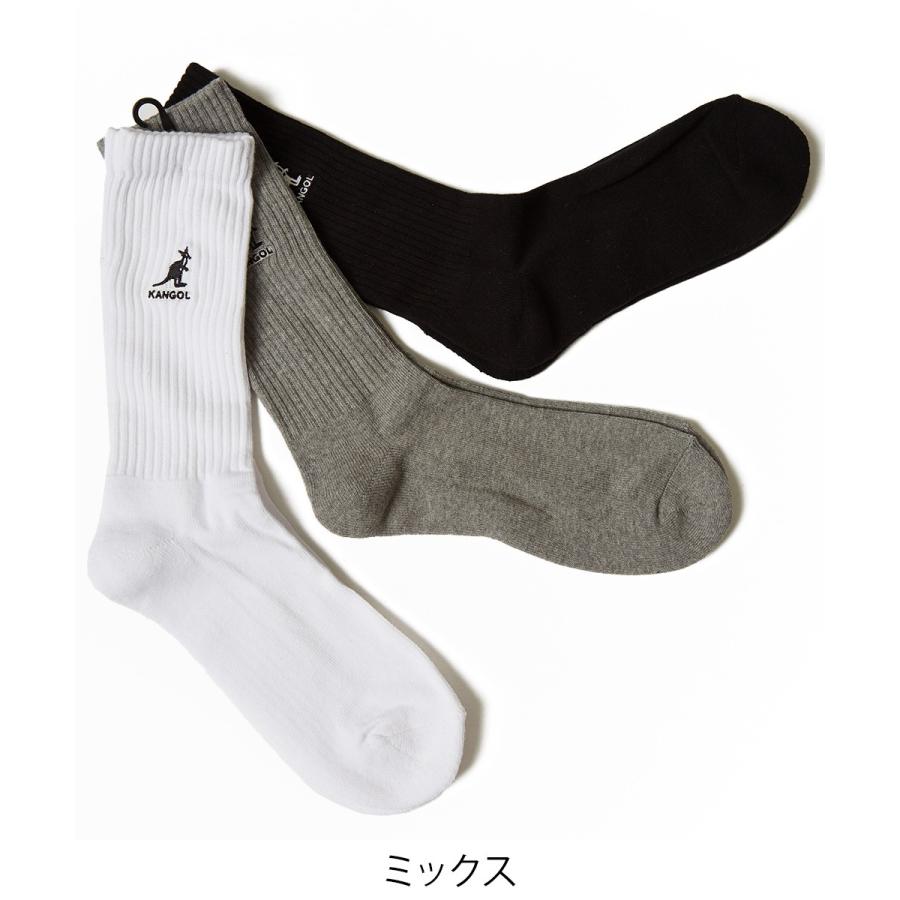 KANGOL ソックス メンズ  3足セット 3P 靴下 スニーカーソックス ミドル丈 ブラック 黒 グレー ホワイト 白 メンズファッション | KANGOL | 05