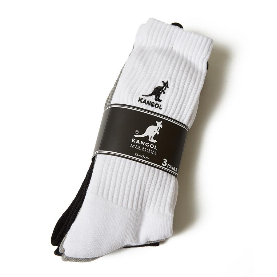 KANGOL ソックス メンズ  3足セット 3P 靴下 スニーカーソックス ミドル丈 ブラック 黒 グレー ホワイト 白 メンズファッション | KANGOL | 06