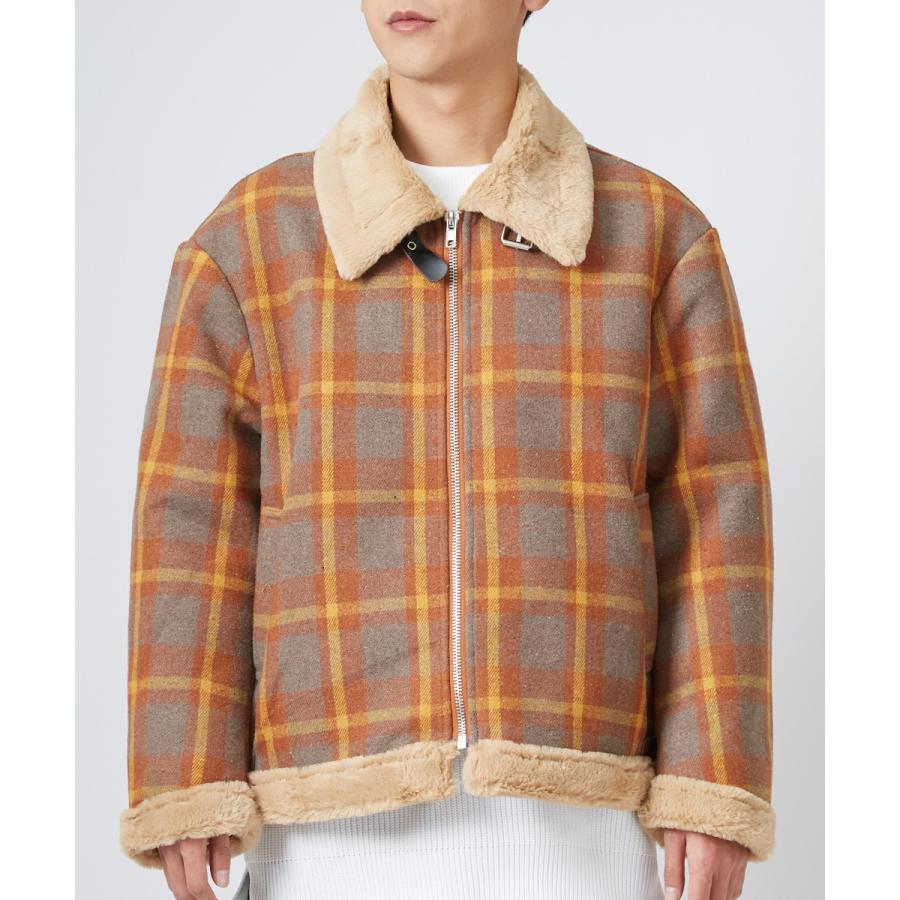 improves ムートンジャケット メンズ 裏ボア チェック柄