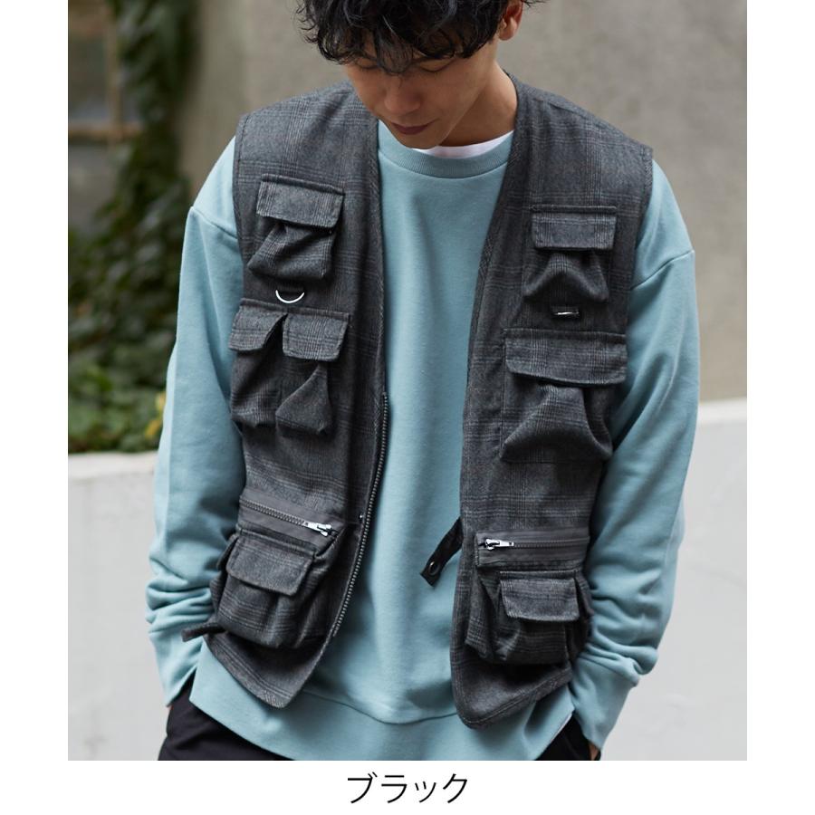 Revo. レヴォ ミリタリーベスト メンズ ツールベスト フィッシャーベスト トラベル グレンチェック 総柄 シャドーチェック ポケット モカ ブラック 春 | Revo. | 03
