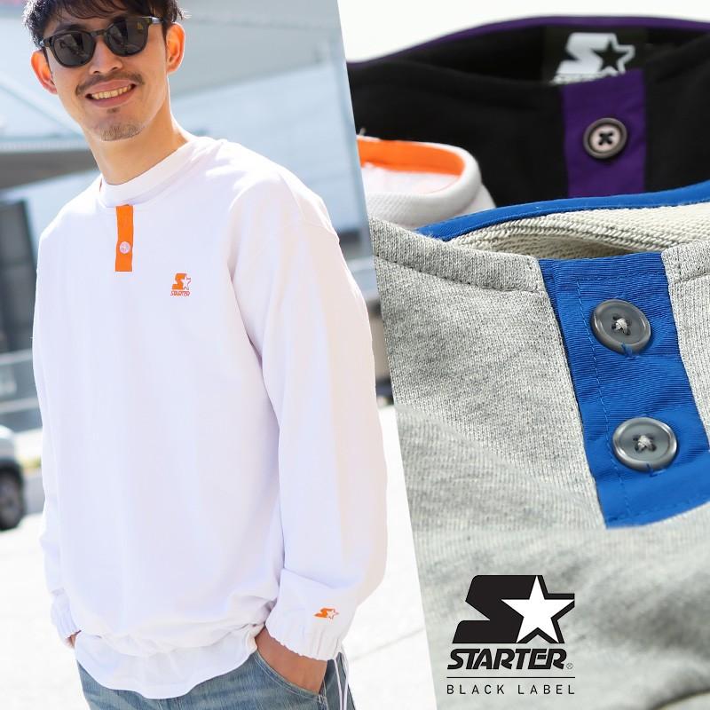 STARTER BLACK LABEL スターターブラックレーベル トレーナー メンズ スウェットトレーナー 長袖 ヘンリーネック ロゴ 刺繍 ゆったり 大きいサイズ | improves