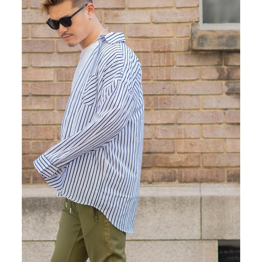 青と白のストライプ ビッグ長袖シャツ ロッキーモンロー Rocky Monroe ビッグシャツ 長袖 メンズ レディース