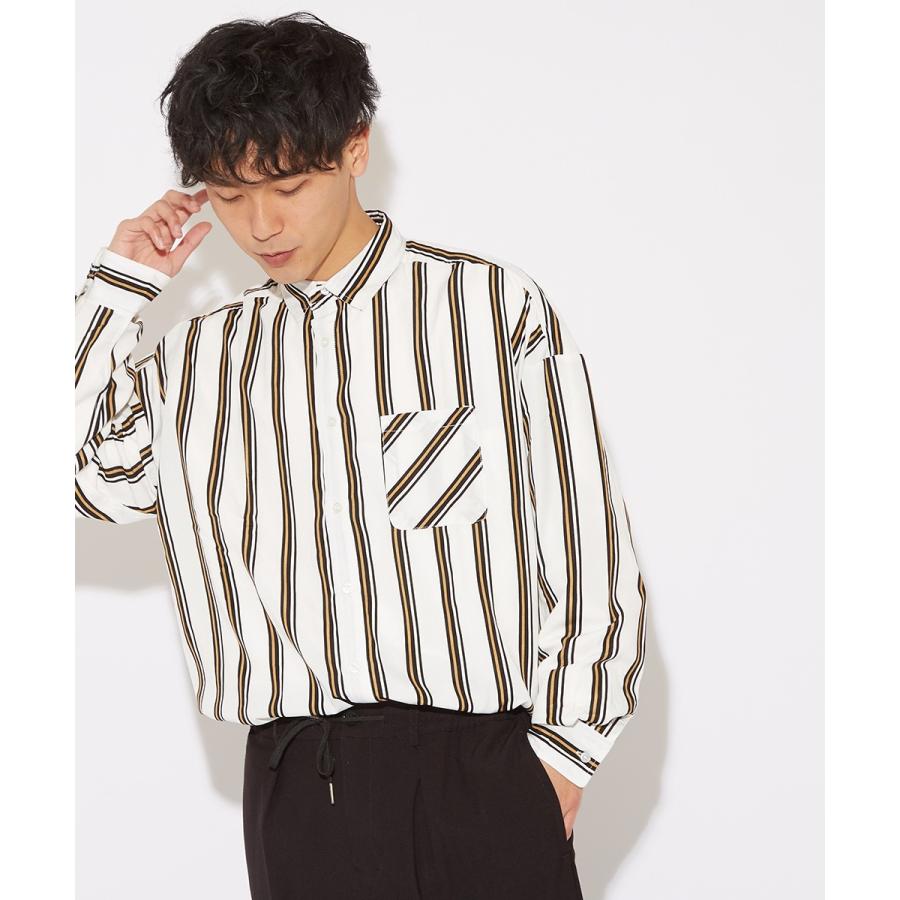 オーバーシャツ メンズ ストライプシャツ 長袖 オーバーサイズ ゆったり 大きいサイズ ビッグシャツ 長袖シャツ マルチストライプ柄 白 黒 青 improves | improves | 03