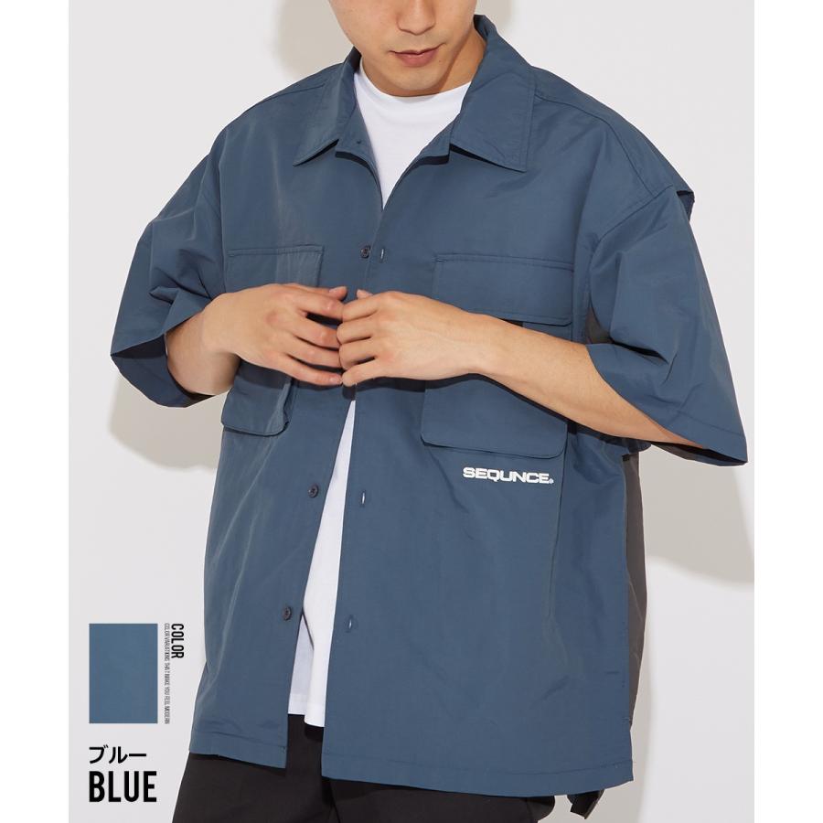 Sequence B ONE SOUL シーケンス ワイドシャツ メンズ 半袖シャツ ロゴプリント 大きいサイス ビッグシルエット ワークシャツ ミリタリーシャツ 黒 青 ブランド | improves | 01