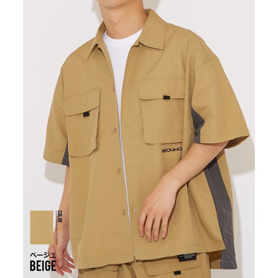 Sequence B ONE SOUL シーケンス ワイドシャツ メンズ 半袖シャツ ロゴプリント 大きいサイス ビッグシルエット ワークシャツ ミリタリーシャツ 黒 青 ブランド | improves | 03