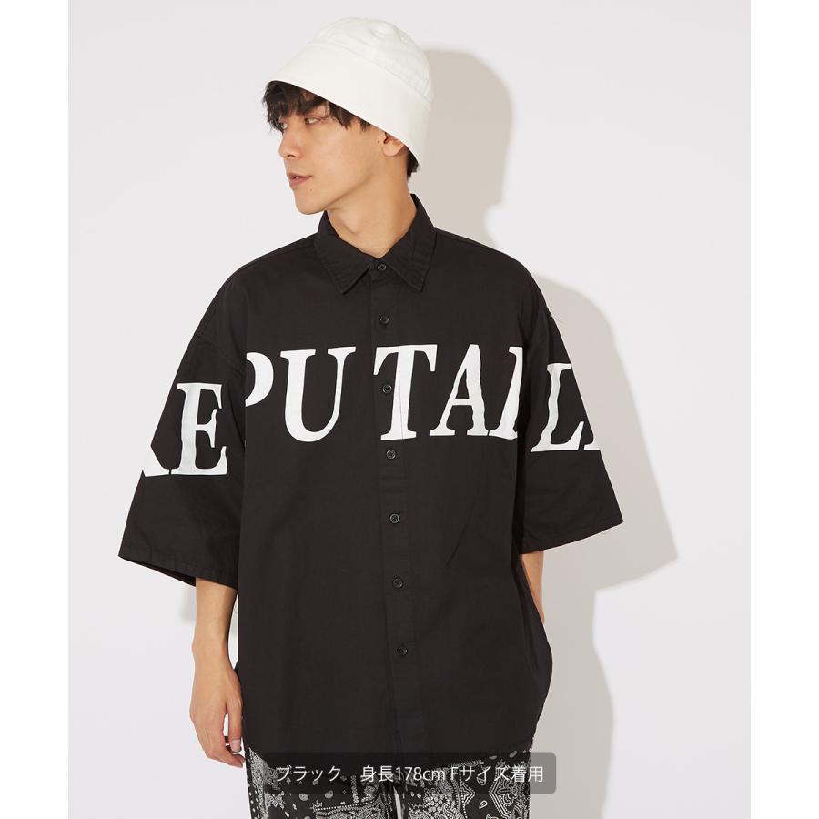 ビッグシャツ メンズ 半袖シャツ ロゴプリント ビッグロゴ ビッグシルエット オーバーサイズ 大きいサイズ デニムシャツ 青 黒 improves | improves | 01