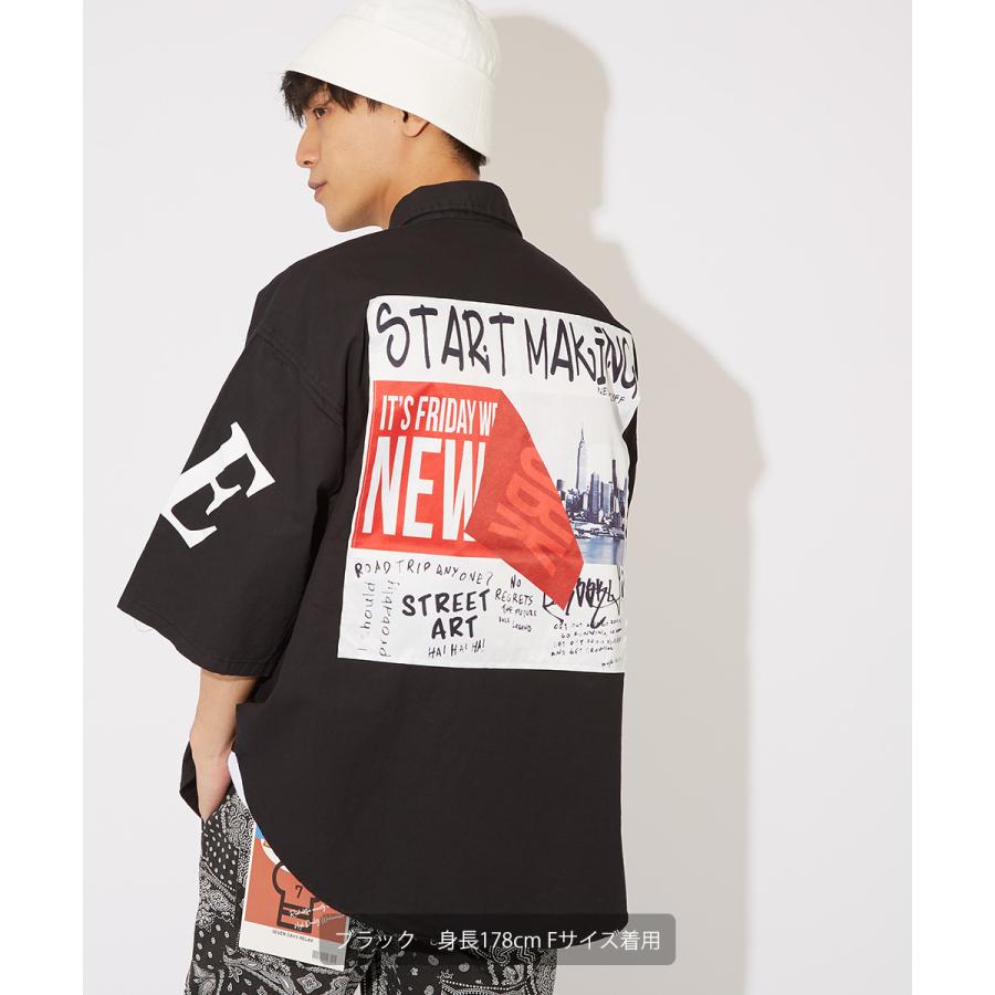 ビッグシャツ メンズ 半袖シャツ ロゴプリント ビッグロゴ ビッグシルエット オーバーサイズ 大きいサイズ デニムシャツ 青 黒 improves | improves | 02