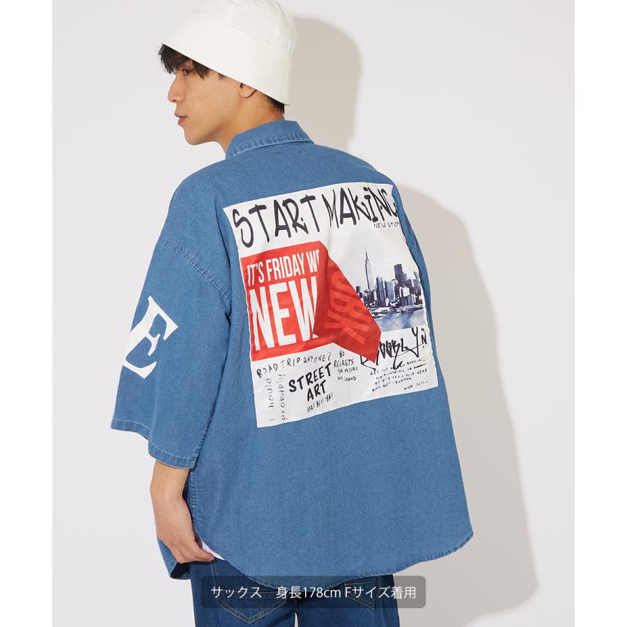ビッグシャツ メンズ 半袖シャツ ロゴプリント ビッグロゴ ビッグシルエット オーバーサイズ 大きいサイズ デニムシャツ 青 黒 improves | improves | 06