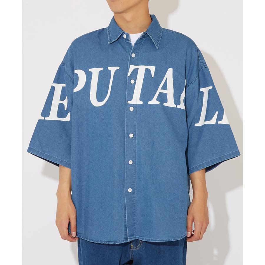 ビッグシャツ メンズ 半袖シャツ ロゴプリント ビッグロゴ ビッグシルエット オーバーサイズ 大きいサイズ デニムシャツ 青 黒 improves | improves | 07