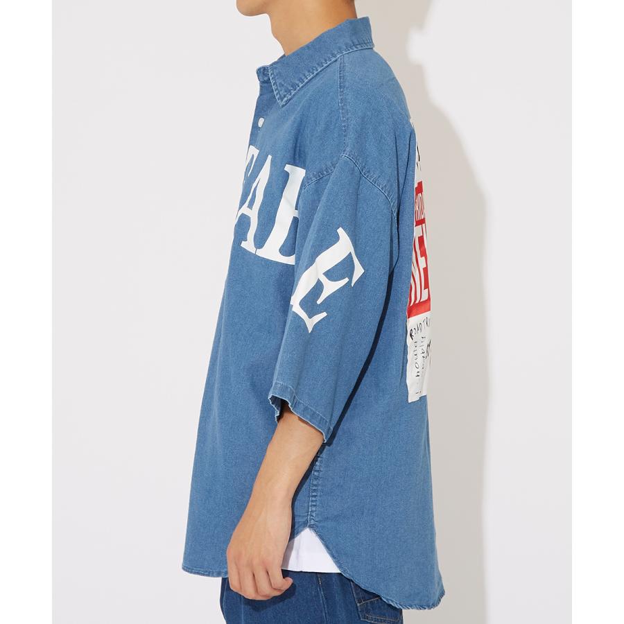 ビッグシャツ メンズ 半袖シャツ ロゴプリント ビッグロゴ ビッグシルエット オーバーサイズ 大きいサイズ デニムシャツ 青 黒 improves | improves | 08