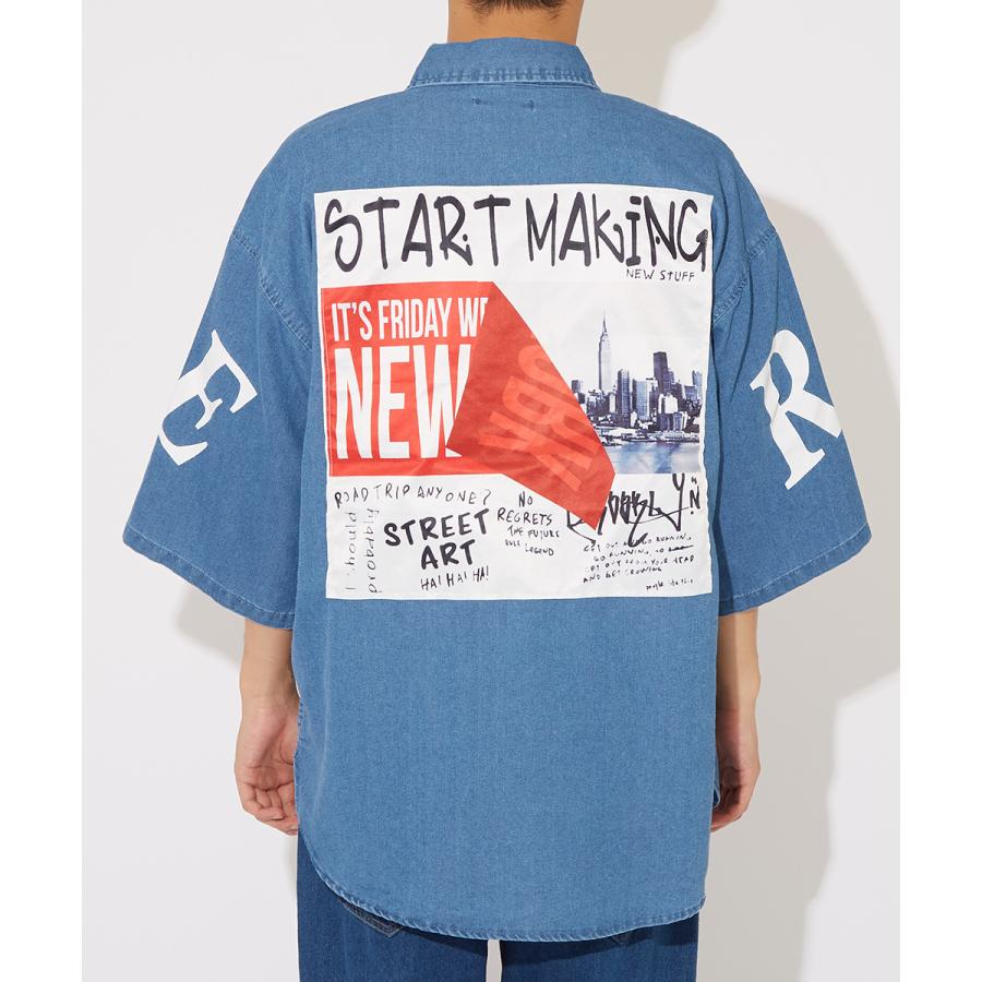 ビッグシャツ メンズ 半袖シャツ ロゴプリント ビッグロゴ ビッグシルエット オーバーサイズ 大きいサイズ デニムシャツ 青 黒 improves | improves | 09