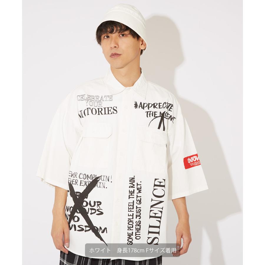 ビッグシャツ メンズ 半袖シャツ ロゴプリント ビッグシルエット オーバーサイズ 大きいサイズ デニムシャツ 青 黒 白 improves | improves | 01