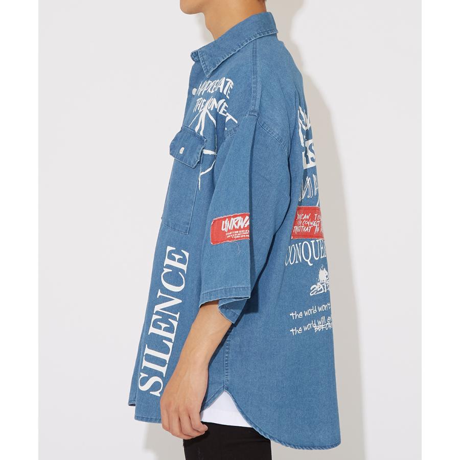 ビッグシャツ メンズ 半袖シャツ ロゴプリント ビッグシルエット オーバーサイズ 大きいサイズ デニムシャツ 青 黒 白 improves | improves | 10