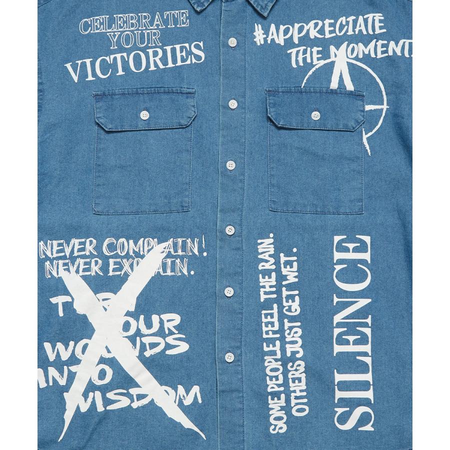 ビッグシャツ メンズ 半袖シャツ ロゴプリント ビッグシルエット オーバーサイズ 大きいサイズ デニムシャツ 青 黒 白 improves | improves | 13