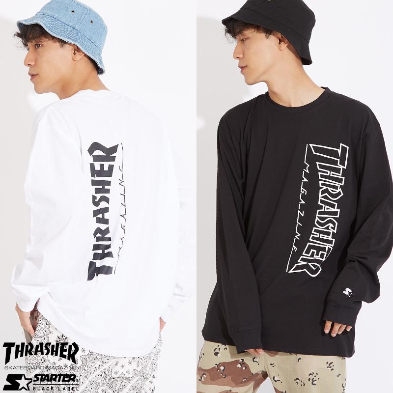 STARTER×THRASHER スターター×スラッシャー 長袖Tシャツ メンズ ロンT ロゴT プリントTシャツ クルーネック ゆったり 大きいサイズ 白 黒 ブランド | improves